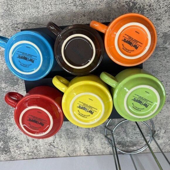 Pier 1 Imports Ceramic Stackable Coffee Mug Set of 6 Multicolor with Stand - Picture 5 of 12